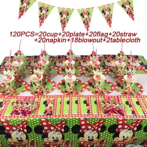First Birthday Girl Party Supplies Minnie Mouse Theme Tablecloth Napkins Plates Cup Tableware Minnie Mouse Party Decorations Set