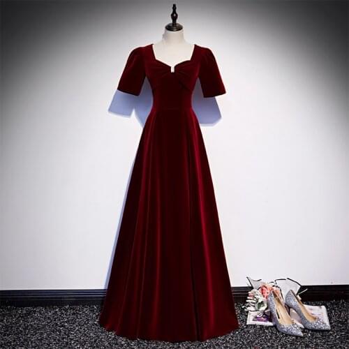 Evening Dress Bow Square Collar Zipper Back A-Line Elegant Short Sleeves Floor-Length Simple New Party Formal Dresses Woman B974