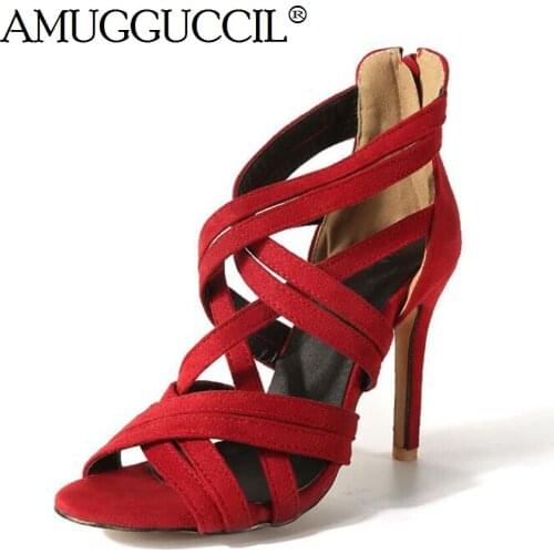 Plus Big Size 32-46 Black Red Blue Zip Fashion Sexy High Heel Girls Female Lady Women Summer Sandals L934