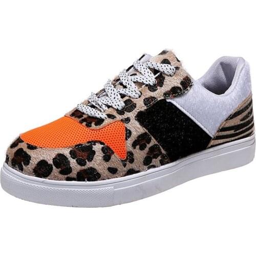 Casual Walking Sneakers, Breathable Flat Shoes, Plus Size Leopard Shoes Sport Women