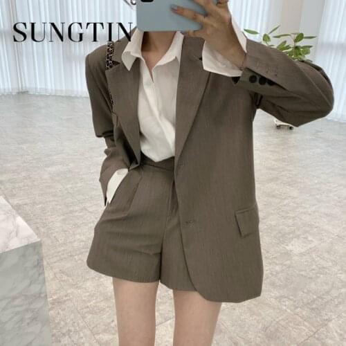 Sungtin Office Ladies Shorts Blazer Suits 2 Piece Set Women Single Breasted Casual Blazers Work Shorts OL Female 2021 3 Colors
