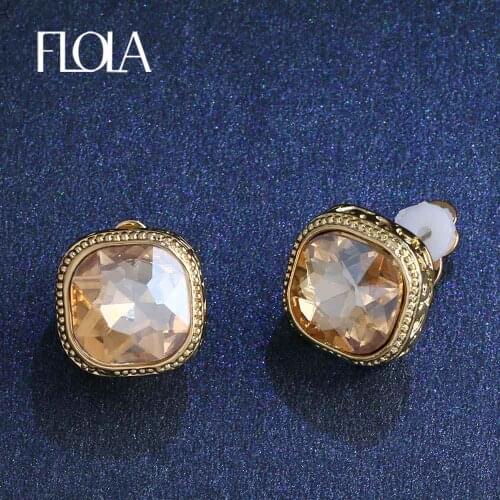 FLOLA Fashion Austrian Crystal Clip On Earrings No Pierced Rhinestone Clip Earrings Square Gold Earrings for Women ersh23