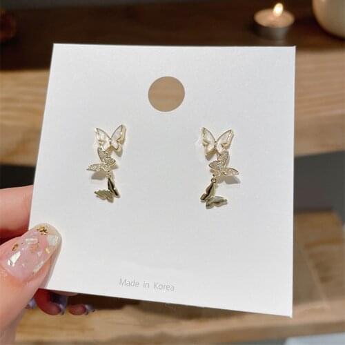 Korea Butterfly Micro-Inlaid Zircon Dangle Earrings For Women 2021 Trend Exquisite Rhinestone Shell Boucle D'oreille Jewelry