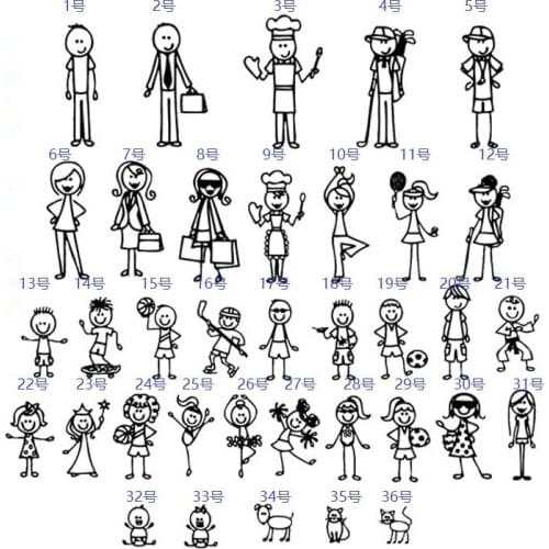 14*5cm Cartoon Big Family Car Stickers Vinyl Car Bike Motorcycle For Car Decorative Accessories Fashion Black / Sliver #B1343