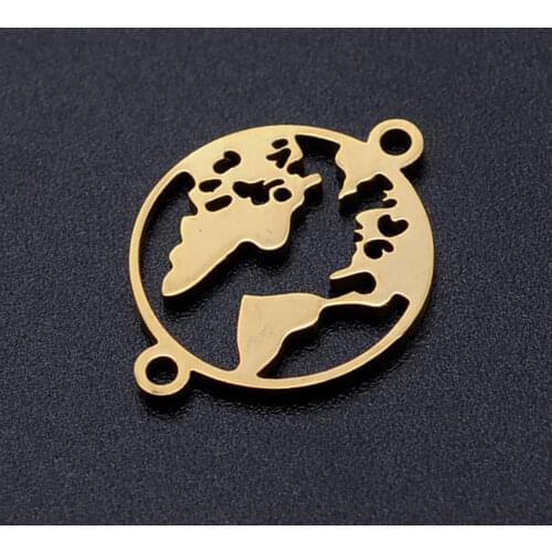 5pcs/lot World Map diy Connector Charms Wholesale 100% Stainless Steel High Polished Never Rust Jewelry Supplies