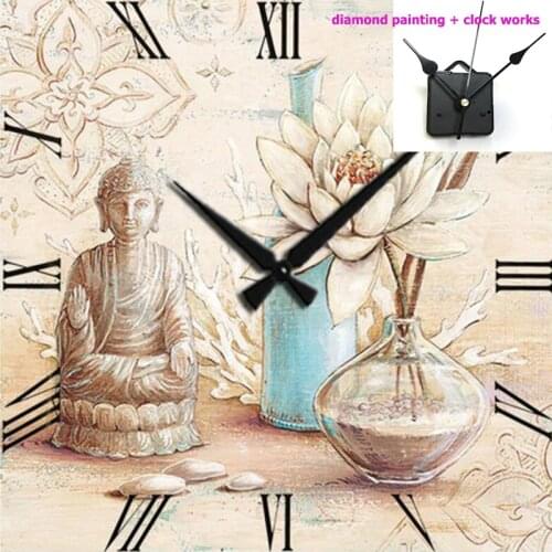 5d diy square Diamond Embroidery Buddha clock Cross Stitch Round Diamond Painting Mosaic home Decor with diy clockworks LG2992