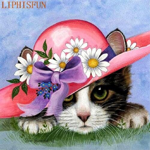 Diamond Painting Cross Stitch Full Square Round Picture of Rhinestone DIY Mosaic Embroidery Kitten Daisy New Year Gift