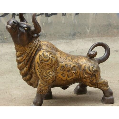 Bi002109 30" Chinese Bronze Fengshui Zodiac Year Strong Bull Oxen Animal Statue sculpture
