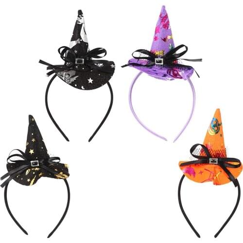 Halloween Witch Hat Headband Glitter Mini Pointy Witch Hat Headpiece Hair Hoop for Halloween Costume Props Hair Accessory