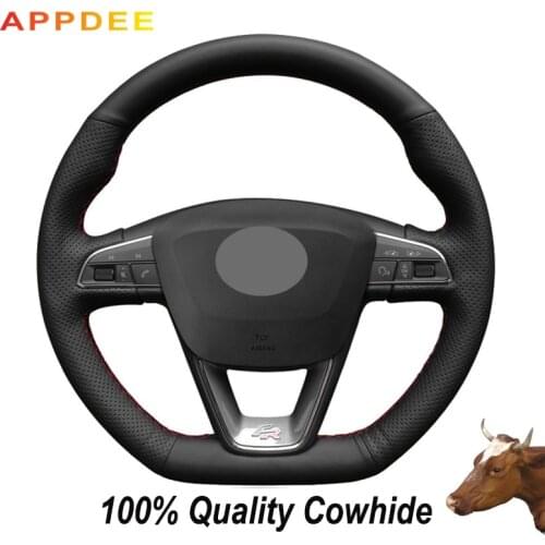 APPDEE Black Genuine leather steering wheel cover for seat Leon Cupra R 2013-2019 Leon ST Cupra 2013-2019 Ateca Cupra 2016-2019