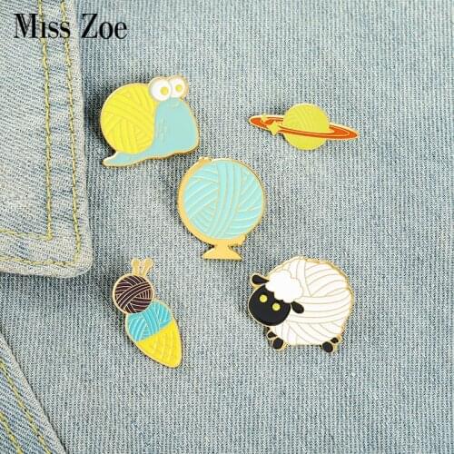 Ball of Yarn Enamel Pins Custom Sheep Snail Globe Ice Cream Planet Brooch Lapel Badge Bag Cartoon Jewelry Gift for Kid Friend
