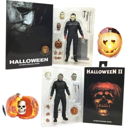 2 styles 18CM NECA Halloween Ultimate Michael Myers Figures Pumpkin Light PVC Action Figure Horror Toy for Halloween Gift Doll