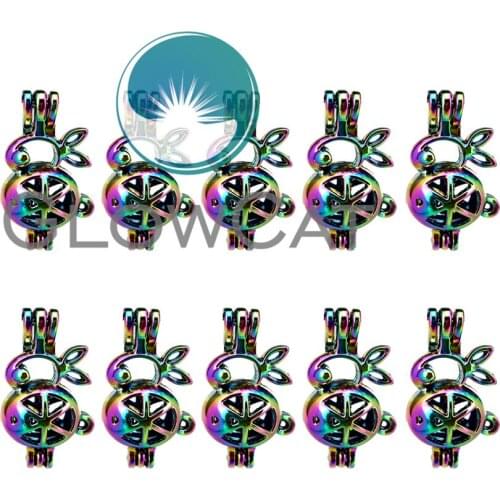 GLOWCAT 10x C71 Rainbow Color Cute Rabbit Beads Cage Jewelry Making Essential Oil Diffuser Aroma Pearl Cage Locket Pendant