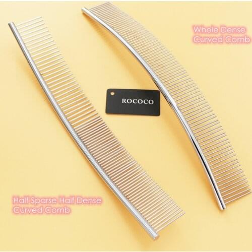 25cm Dog Curved Comb Professional Stainless Steel Pet Grooming Comb Dense Sparse Teeth Dog Cat Cleaning Brush Hair Removal