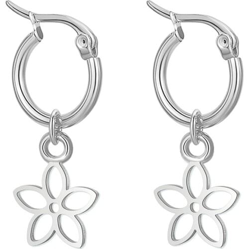 Hapiship 2021 New Fashion Stainless Steel Hollow Sweet Butterfly Flower Charm Hoop Earring For Women Men Everyday Jewelry DJ317