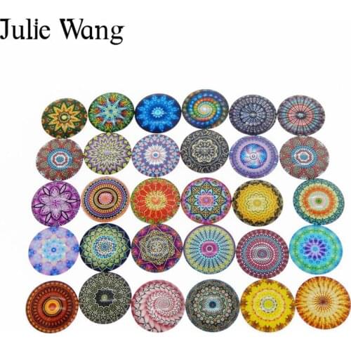 Julie Wang 1 Pack 12/20/25mm Indian hippie Bohemian Psychedelic Mandala Cabochons Necklace Earrings Jewelry Making Accessory