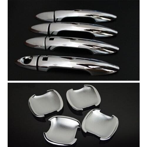 HOT For KIA K2 RIO Sedan 2011 2012 2013 2014 2015 New Chrome Car Door Handle Cover + Cup Bowl Trim With Smart Entry Buttons