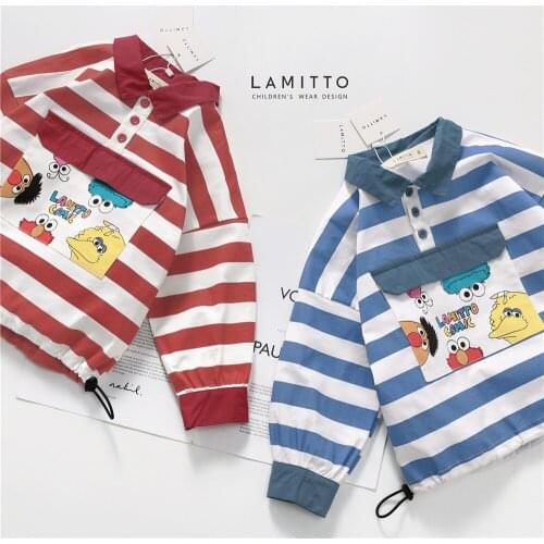 Tonytaobaby Fashion Cotton Striped Turn-down Collar Shirts Autumn Dress New Kids Boys Girls Super-large Pocket Stripe Shirt