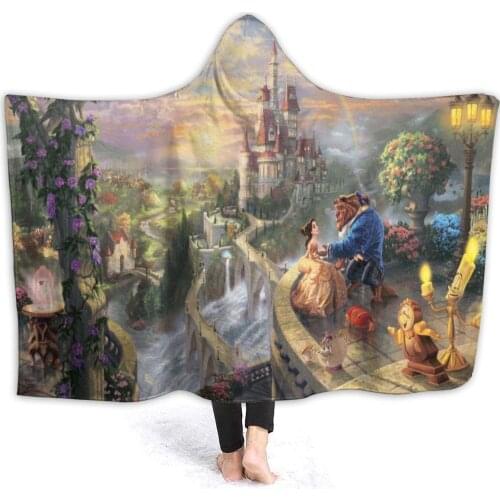 Cartoon Beauty and Beast Hooded Blanket Oversized Warm Adult Blanket with Soft Anti-Pilling Flannel for Adults Kids 3D Print