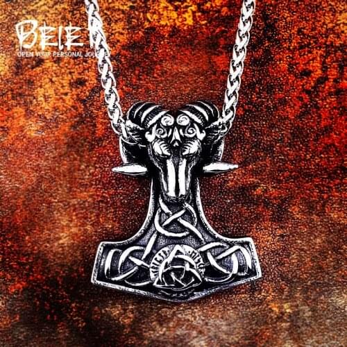 Beier 316L stainless steel Norse Viking Odin 's Symbol Amulet Pendant Necklace Norse Sheep head Original Animal Jewelry LP377