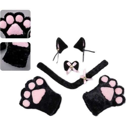 Cat Ears Hair Clips Kitten Costume Accessories Set Kawaii Ribbon Bowknot Anime Lolita Cosplay Party Halloween Props