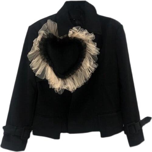 2021 New Heavy Industry Love Mesh Stitching Short Jacket Female Spring Small Suit Design Fashion Top Women Clothing