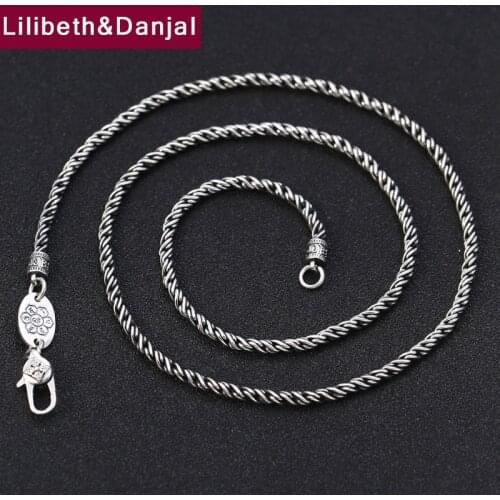Necklace Pendant Real 925 Sterling Silver Women Men Buddha Mantra Vajra 2mm 3mm Thick Rope Chain Statement Necklace Jewelry N04