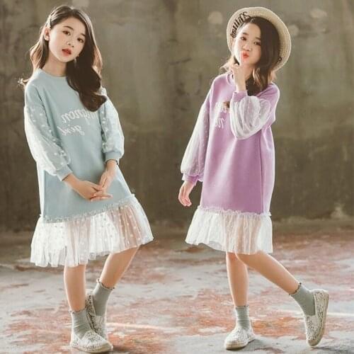 Girls Letter Dress Casual Long Sleeve Lace Dress Childrens Dress Girls 6 to 14 Sweater Princess Dress