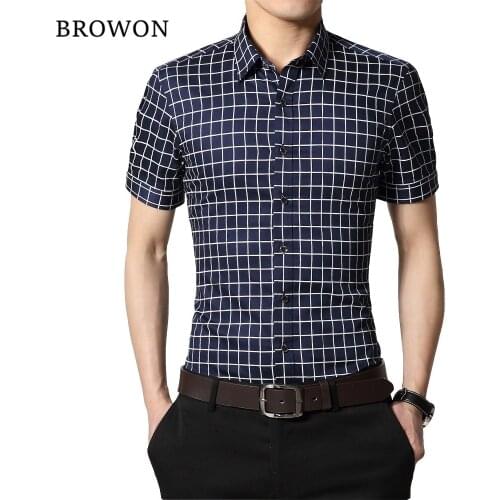 Plus Size 5XL 2021 New Summer Mens Cotton Dress Shirts Short Sleeve Plaid Pattern Business Formal Shirt Male Camisa Male