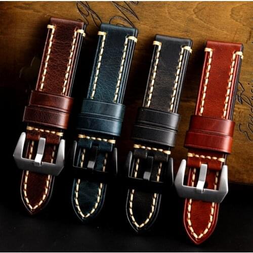 Handmade Ltalian Leather Watchband 20 22 24 26MM First Layer Cowhide Retro Soft For PAM Bracelet Men