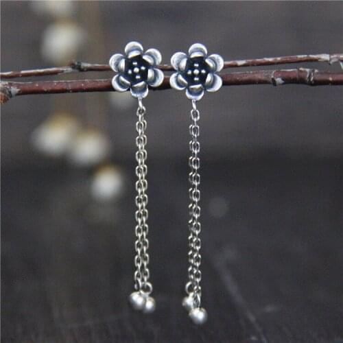 2018 Rushed New Moon Brinco Thailand Tremella Nail Earring Allergy S925 Pure Lotus Flower Long Tassel Earrings Female Model