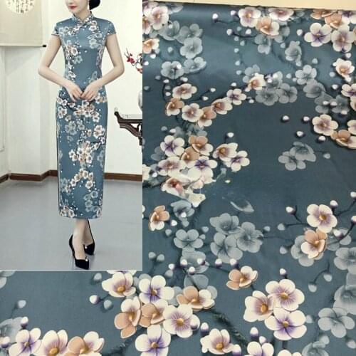 Plum blossom printing Chinese style silk satin digital printing natural mulberry silk high fashion dress shirt cheongsam fabric