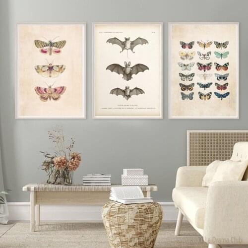 Retro Bat Butterfly Printing Insect Modern Sofa Decorative Painting Artistic Poster Living Room Bedroom Dining Room Wall Decor