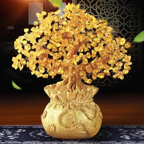 Home Decoration Furnishing Resin Crystal DIY Money Tree Ornament Store Office Livingroom Lucky Figurines Crafts Art Wedding Gift