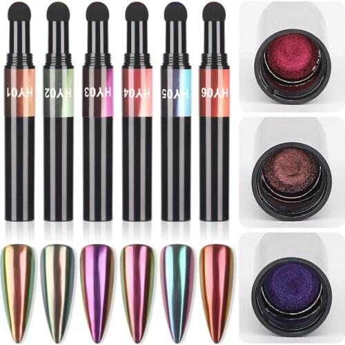 Magic Powder Pen Air Cushion Laser Mirror Effect Nail Glitter Aurora Nail Art Manicure Makeup Holographic Chrome Nail Tools