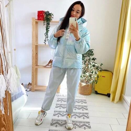 Bright-faced Down Cotton Clothing Womens Short 2021 New Winter Hooded Colorful Loose Cotton Clothing