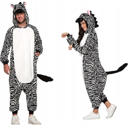 Animal Striped Horse Unisex Winter Pajamas Christmas Cartoon Bear Women Cosplay Leopard Onesie Raccoon Kigurumi Adult
