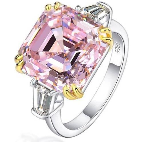 Girls' luxury square diamond 14 carat Ring Jewelry 12 * 12 pagoda cutting genuine S925 silver dating commemorative new jewelry