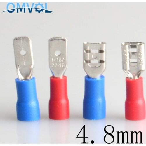 50pcs 4.8mm 25 Female + 25 Male Insulated Spade Wire Connector Electrical Crimp Terminal