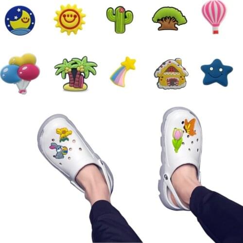 50pcs Plant Cactus Tree PVC Shoe Charms Sun Moon Balloon Rainbow Stars Windmill Clog Accessories Shoe Decorations Ornaments
