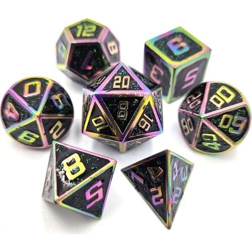 7PCS/Lot Polyhedral Metal Dice Set Dices D&D Dados Poliedricos Rol Rpg Board Game Dobbelsteen D4 D6 D8 D10 D12 D20 Colored Dice
