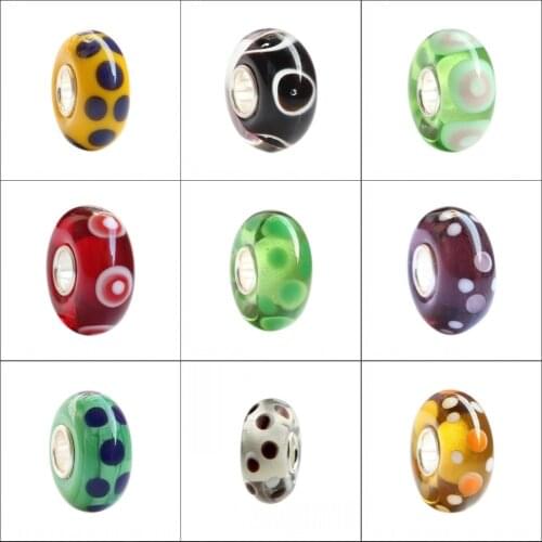 925 Sterling Silver Large Hole Colorful 3D Flowers Spot Murano Glass Charm Beads Fit European Bracelet Jewelry