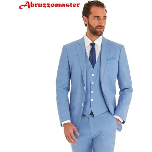 Abruzzomaster New Arrivel Light blue Lounge suit & Wedding Tuxedo men suit latest coat pant designs costume (Jacket+Pants+Vest)