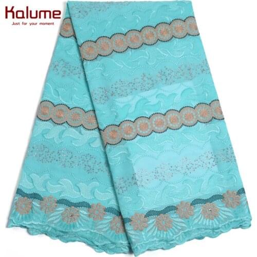 Kalume African Swiss Cotton Lace Fabric Cyan Swiss Voile Lace In Switzerland Stone Nigerian Swiss Voile Cotton Lace Fabric F2213