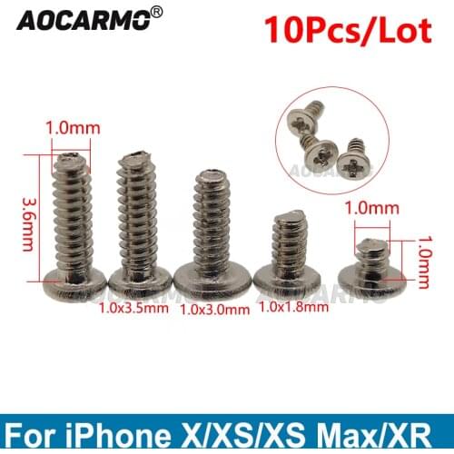 Aocarmo 10Pcs/Lot For iPhone X XS XSmax Max XR Inside Motherboard Frame Screw 1x1 1x1.8 1x3 1x3.5 1x3.6 1.2x1 1.2x6 mm