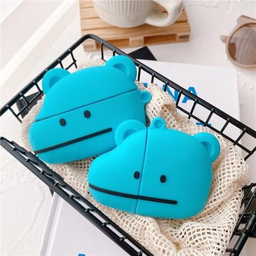 Cute 3D Soft Silicone Blue Dinosaur For Apple AirPods 1 2 Pro 3 Case Wireless Bluetooth Headphone Protection Cover With Hook