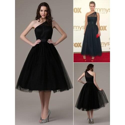 Black Prom Dresses 2020 Short Cocktail Dress Laley Cuoco Emmys Polka Dot One Shoulder Ankle Length Tulle Party Dress