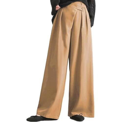 Women High Waist Solid Color Irregular Waistband Wide Leg Pants Loose Trousers