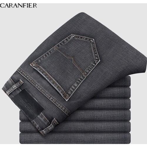 CARANFIER Mens Clothing Harlan Jeans 2019 Autumn New Big Pocket gray Elastic Loose Denim Cargo Trousers Brand Plus Size 40 42 44
