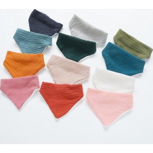 4 Pcs Cotton Gauze Baby Bibs Solid Color Button Newborn Saliva Towel Feeding Drool Bibs Absorbent Triangle Bandana Burp Cloths